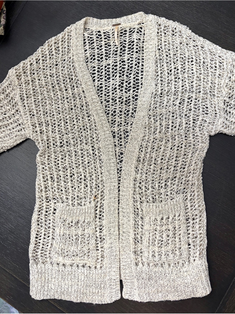 Free People Open-Knit Cream Cardigan with Patch Pockets